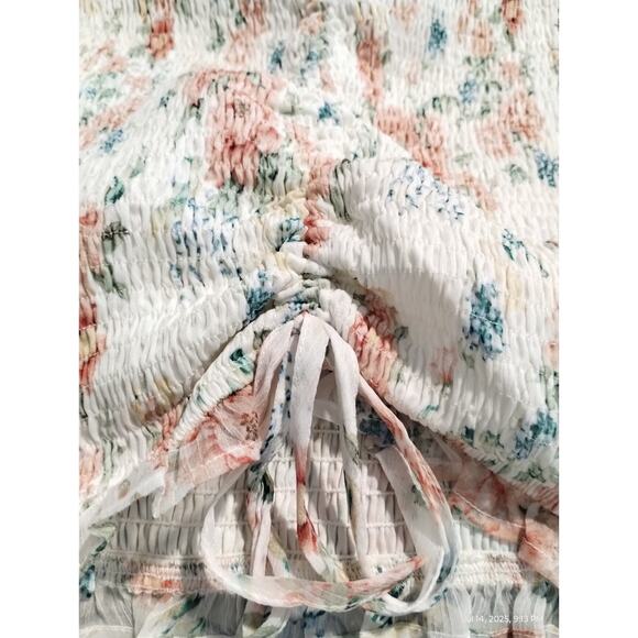 STORIA Women's Size Large Pastel Floral Smocked Chiffon Ruffle Whimsical Dress - Picture 7 of 10